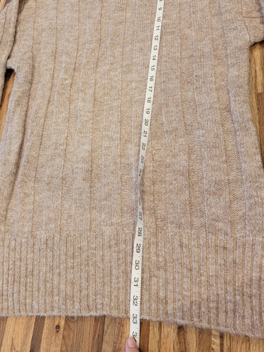 Topshop knitted oversized funnel neck wide rib mini dress in mushroom - Picture 7 of 13
